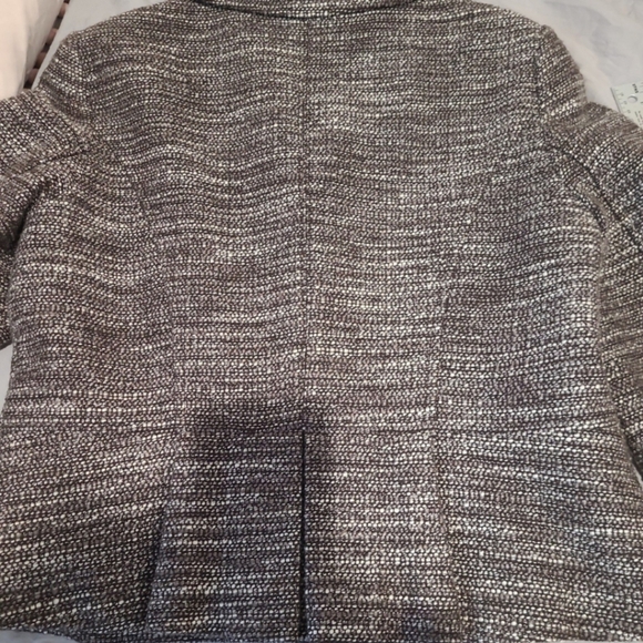 Ann Taylor Wool Blend Tweed Cropped Jacket Blazer grey brown 3/4 sleeve SZ 12 - Picture 8 of 12